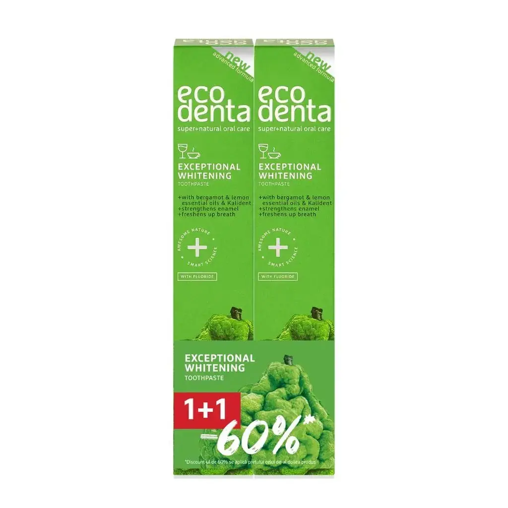 Set Duo, Ecodenta, Exceptional Whitening, Whitening, Toothpaste, 2 pcs, 75 ml