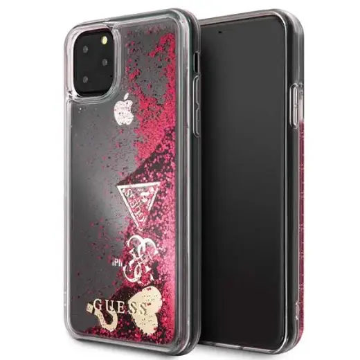 Guess GUHCN65GLHFLRA iPhone 11 Pro Max raspberry hard case Glitter Hearts