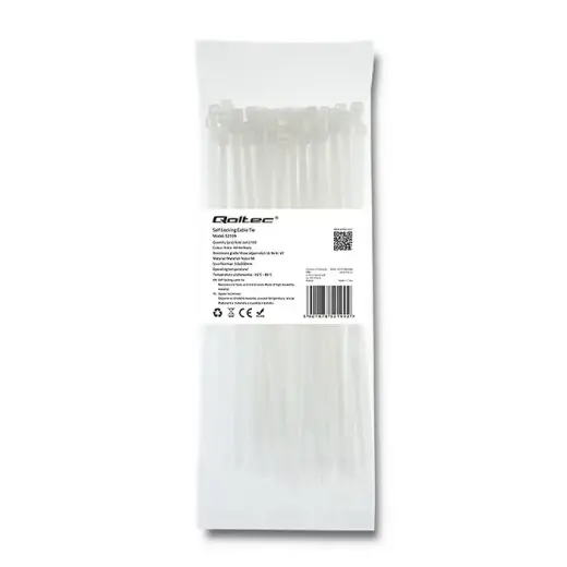 Qoltec Self-locking cable tie | 3.6*200mm | 100 pcs. | Nylon66 | UV | White
