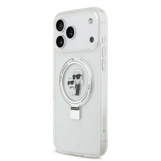 Karl Lagerfeld Ringstand Karl and Choupette чехол с поддержкой MagSafe для телефона iPhone 17 Pro Max белый