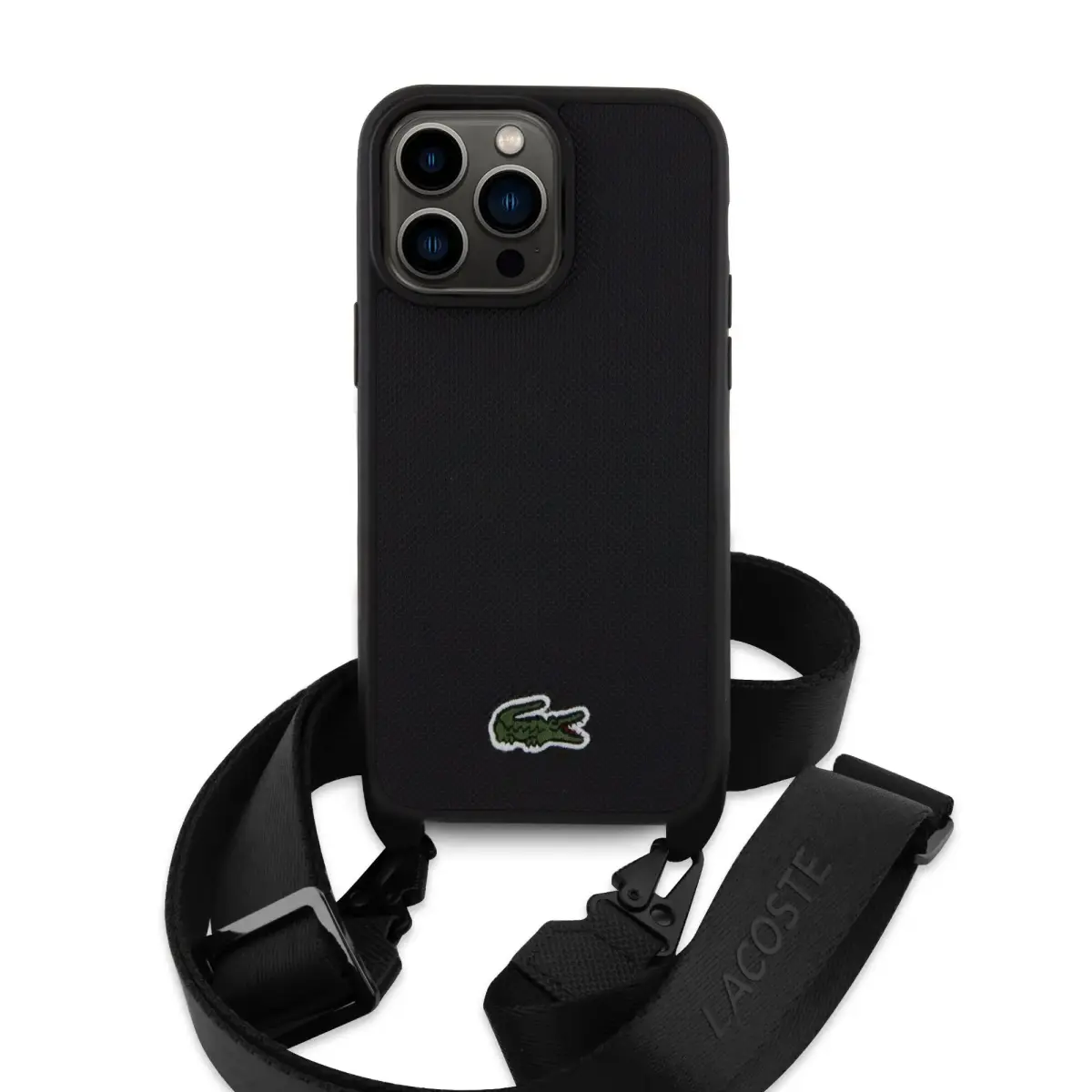 Lacoste Iconic Petit Pique Crossbody Woven Logo maciņš iPhone 15 Pro Max melns