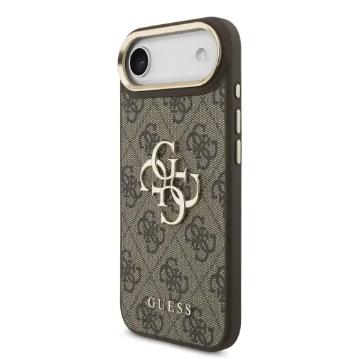 Guess PU Leather 4G Metal Logo Gold Frame Case for iPhone Air Brown