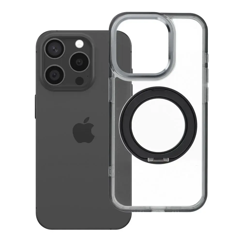 Case for iPhone 15 Pro Frame Circle Stand compatible with MagSafe black