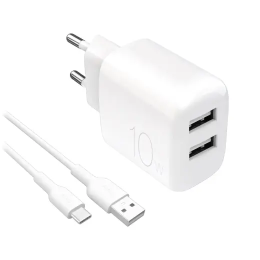 Puro PROLITE reisilaadija | 10W | USB-A | USB-A kuni USB-C kaabliga komplektis | valge