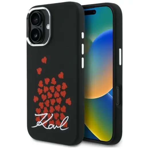 Karl Lagerfeld Silicone Heart Sign Logo чехол с поддержкой MagSafe для телефона iPhone 16 чёрный