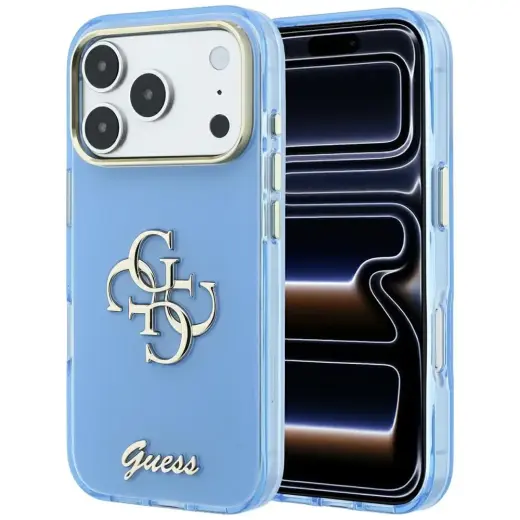 Guess IML 4G Script Metal Case for iPhone 18 Pro Max / 17 Pro Max Light Blue