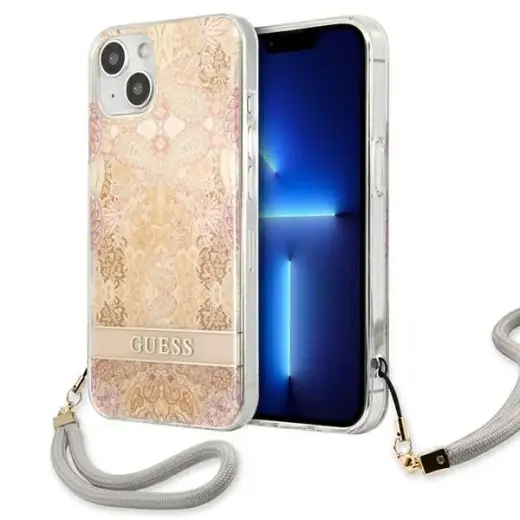 Guess GUHCP13MHFLSD iPhone 13 6,1" złoty|gold hardcase Flower Strap