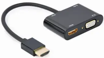 HDMI male to HDMI female + VGA female adapter with audio and extra power port