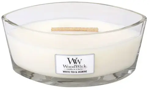 WoodWick White Tea & Jasmine scented candle with wooden wick 453,6 g