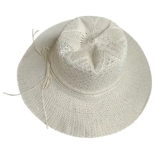 Wide-brim hat women's 58cm cream with ribbon