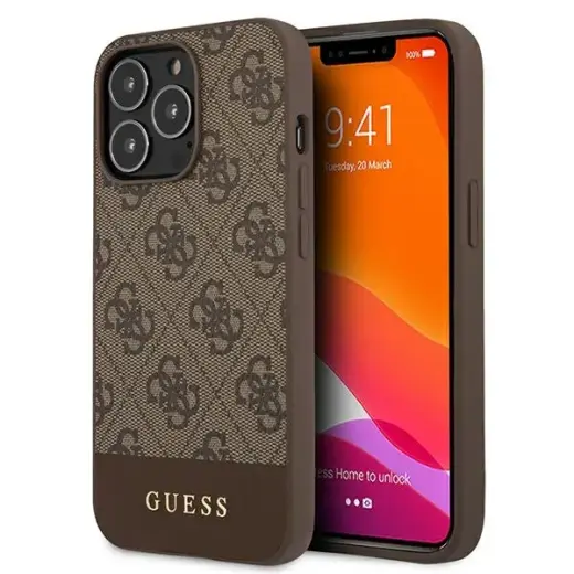 Guess GUHCP13LG4GLBR iPhone 13 Pro | 13 6,1" brązowy|brown hard case 4G Stripe Collection