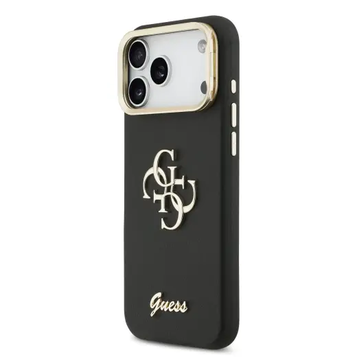 Guess PU Grained 4G Logo Stand Camera Frame Case for iPhone 17 Pro Max Black