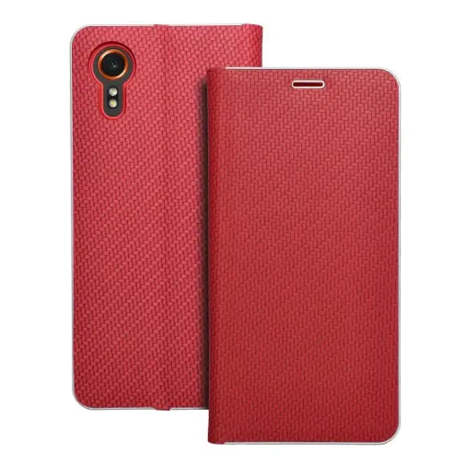 LUNA Book Carbon knyginio tipo telefono dėklas Samsung Galaxy Xcover 7 (G556) raudonas