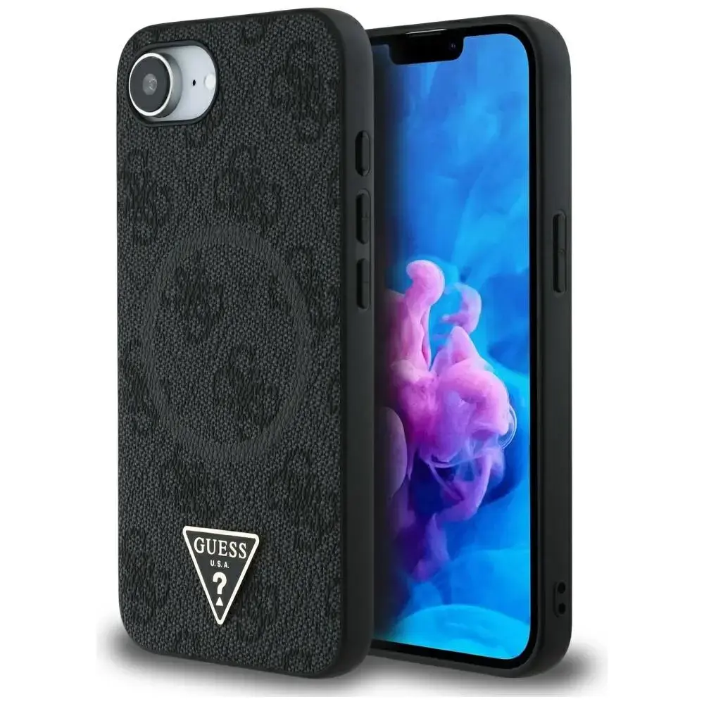 Case Guess 4G Ring Triangle Logo MagSafe for iPhone 16e black