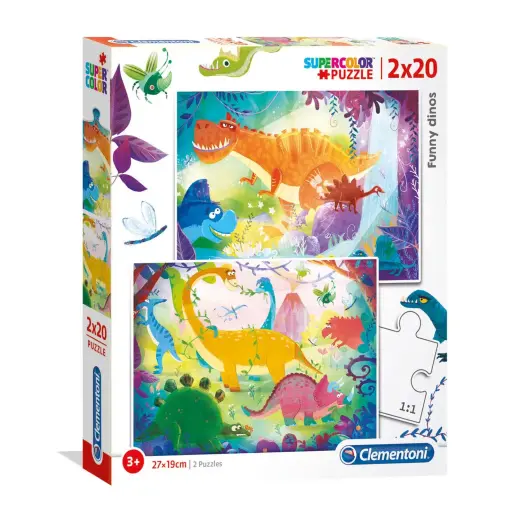 Set Duo, Clementoni, Supercolor, Funny Dinos, Puzzle, Unisex, 3+ years, 2 x 20 pcs