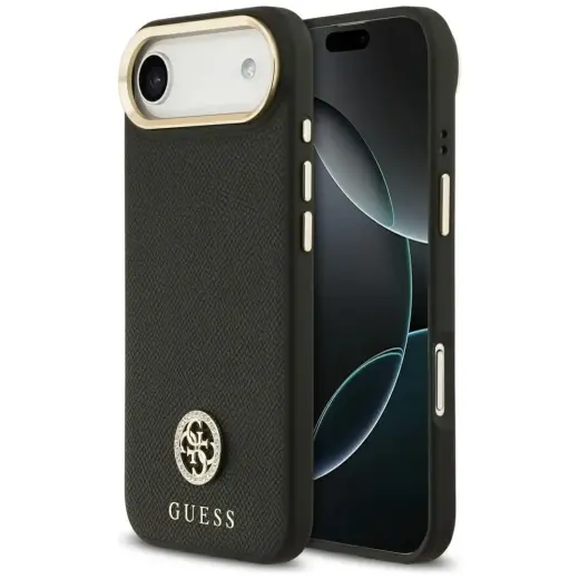Guess Grained Strass Logo telefoniümbris MagSafe toega iPhone 17 Air jaoks, must
