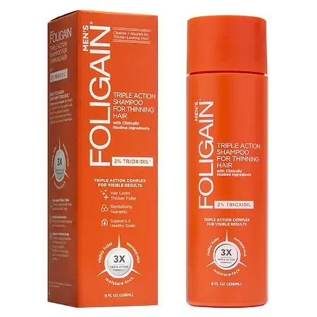 Foligain, Mens Triple Action Shampoo for Thinning Hair, 8 Oz