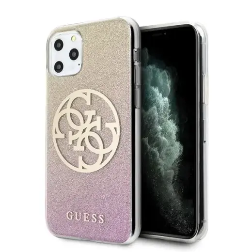 Guess GUHCN65PCUGLPGG iPhone 11 Pro Max różowo-złoty|gold pink hard case Glitter Gradient 4G Circle Logo
