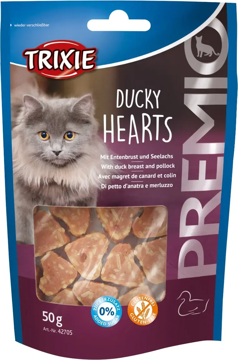 Gardumi kaķiem : Trixie Premio Hearts, pīles krūtiņa|saida, 50 g