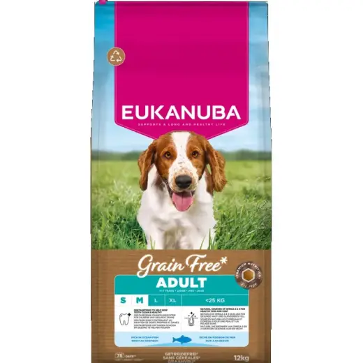 Sausa barība suņiem - Eukanuba Adult Small and Medium GRAIN FREE Ocean fish 12 kg