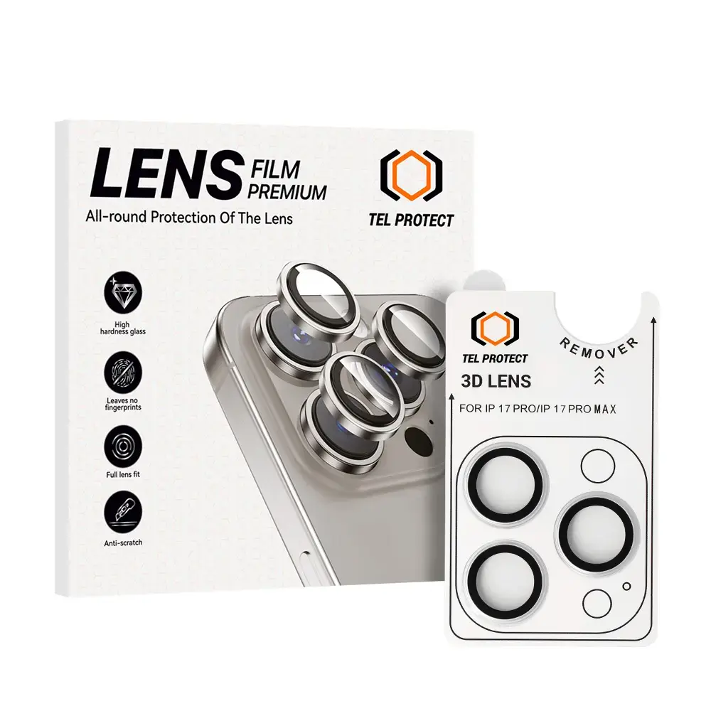 Tempered glass Tel Protect 3D Lens on camera for Iphone 17 Pro/17 Pro Max silver (lens 3 pieces)
