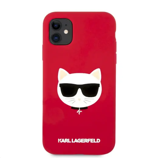 KLHCN61SLCHRE Karl Lagerfeld Choupette Head Silicone Case for iPhone 11 Red