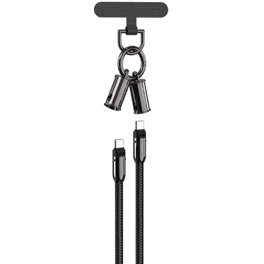 Devia lanyard datu pārraides un uzlādes vads | USB-C uz USB-C | 60W | 1.2m | melns