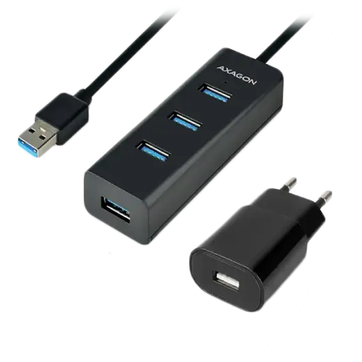 AXAGON HUE-S2BP 4x USB3.0 Charging Hub 1.2m Cable, MicroUSB Charging, Incl. AC Adapter
