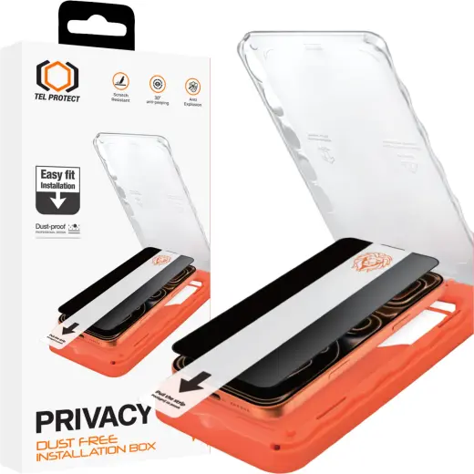 Tel Protect Dust-Free Easy Fit Privacy Titan Tempered Glass for Iphone 16 Pro/17 black