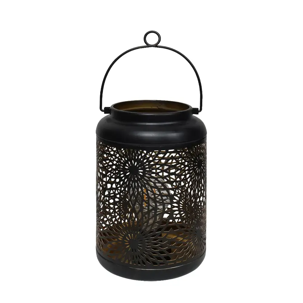 Garden Lantern with LED on batteries, 12x12x18cm, black