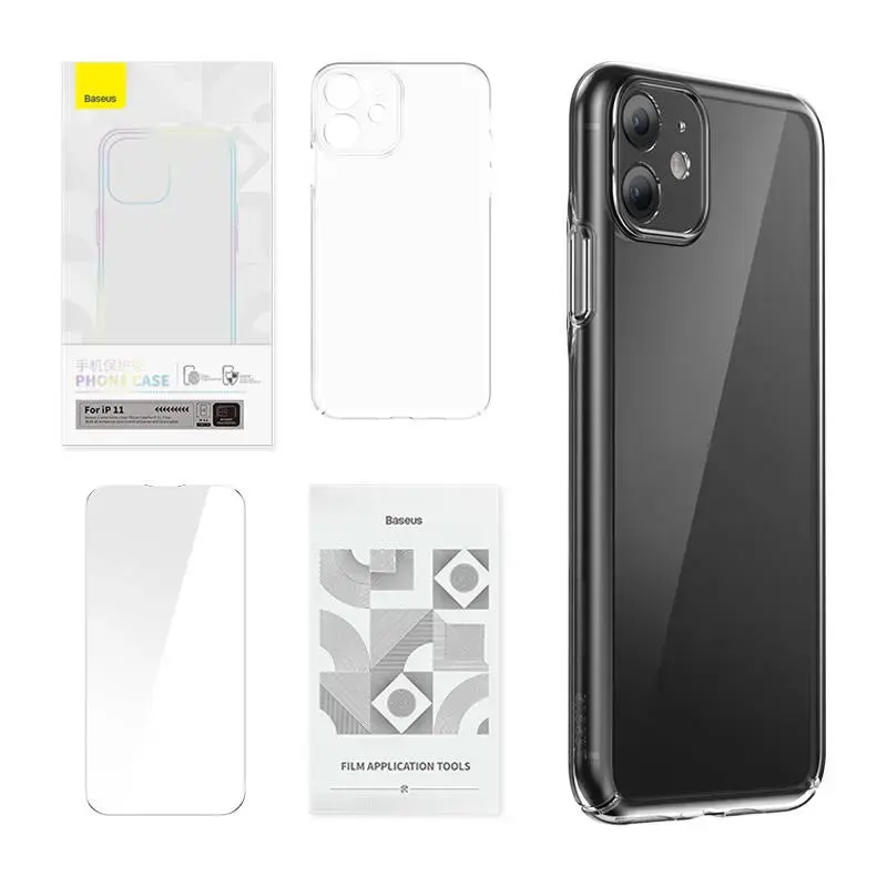 Case Baseus Crystal Series for iPhone 11 (clear) + tempered glass + cleaning kit