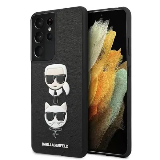 Karl Lagerfeld KLHCS21LSAKICKCBK S21 Ultra G998 czarny|black hardcase Saffiano Ikonik Karl&Choupette Head
