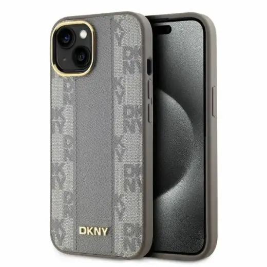 DKNY DKHMP14SPCPVSLE iPhone 14 6.1" beżowy|beige hardcase Leather Checkered Mono Pattern MagSafe
