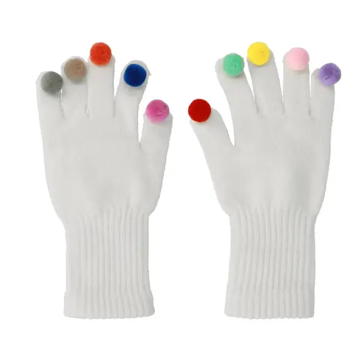 Gloves for touch screens with pom poms WHITE
