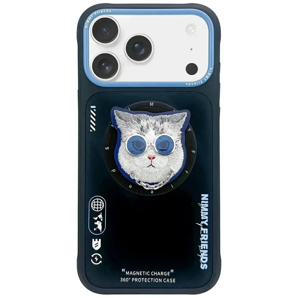 Nimmy Glasses Cool Cat maciņš ar MagSafe atbalstu telefonam iPhone 17 Pro melns