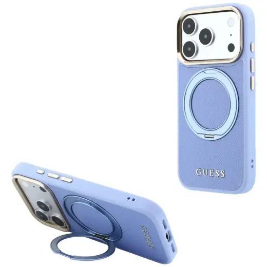 Case Guess Ring Stand 360 Grained        Classic Logo MagSafe for iPhone 18 Pro / 17 Pro light blue