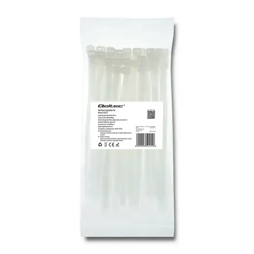 Qoltec Self-locking cable tie | 7.2*200mm | 50 pcs. | Nylon66 | UV | White