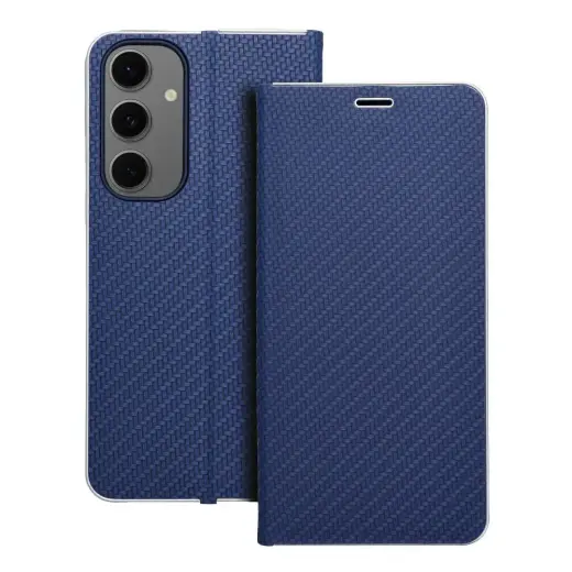 LUNA Book Carbon knyginio tipo telefono dėklas Samsung Galaxy S24 FE (S721) mėlynas