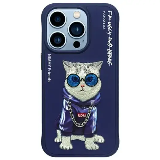 Glasses Cool Cat phone case for iPhone 15 Pro blue