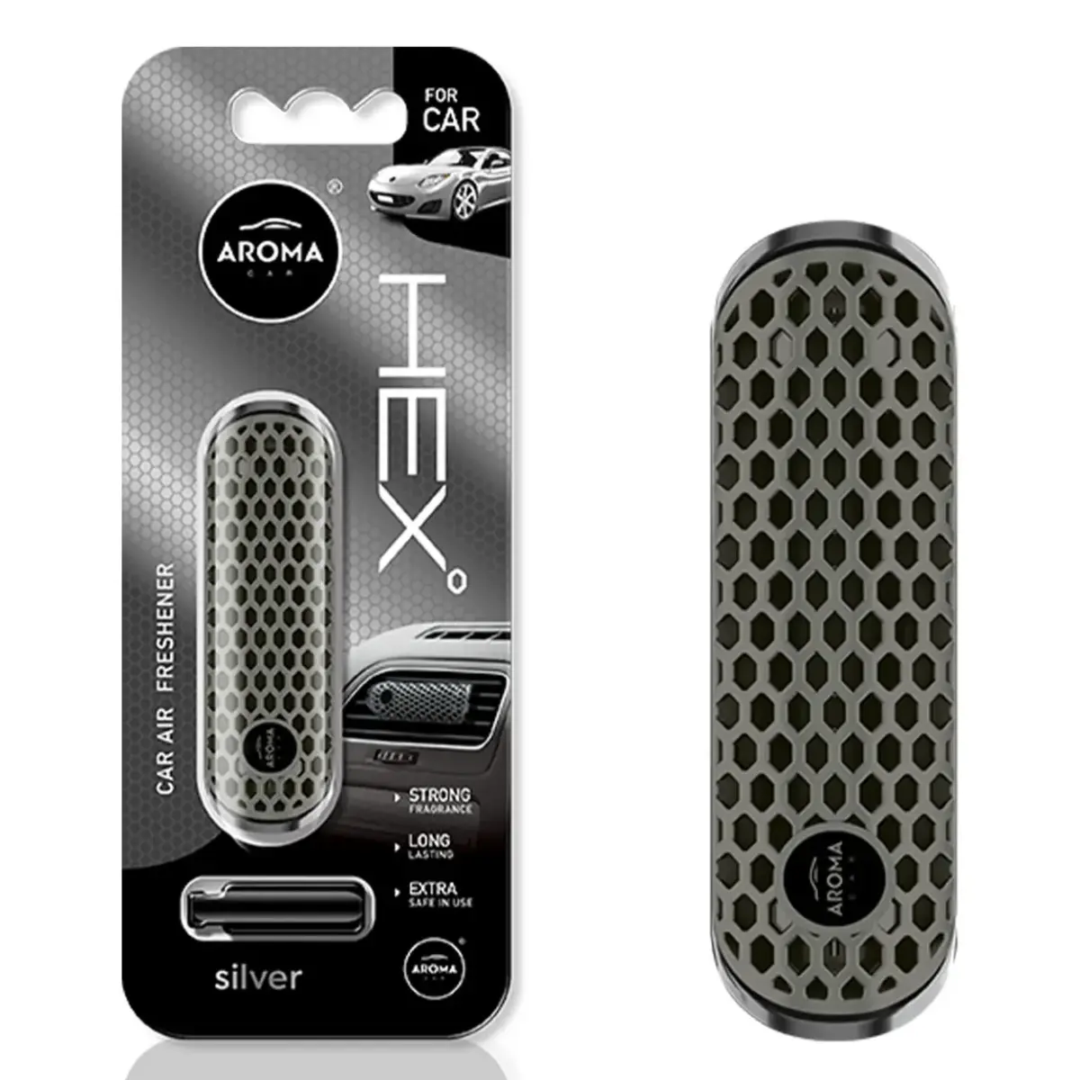 Car air freshener AROMA FANCY SHAPES POLYMER HEX Silver