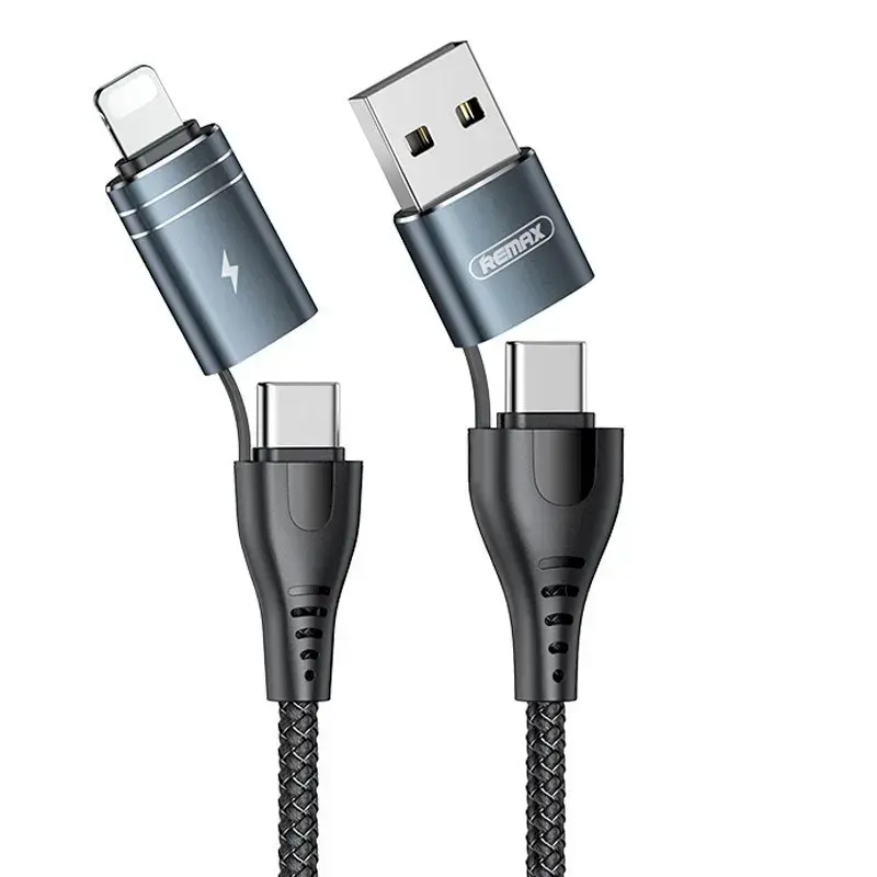 REMAX Wanen 4in1 multifunction fast charging cable USB Type C | USB - USB Type C | Lithtning Quick Charge Power Delivery 2.4 A 1,2 m black (RC-164)