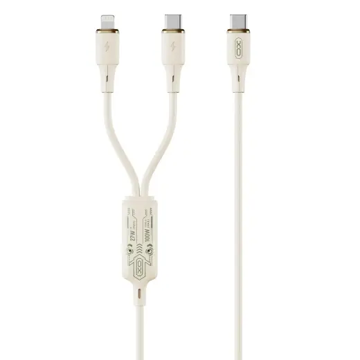 XO NB-Q262 3-in-1 провод для передачи данных и зарядки | USB-C на Lightning, USB-C | 60W | 1.2m | бежевый