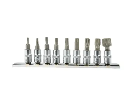 9 daļu Torx muciņu komplekts T10-T60 CrV 1/4" piedziņa