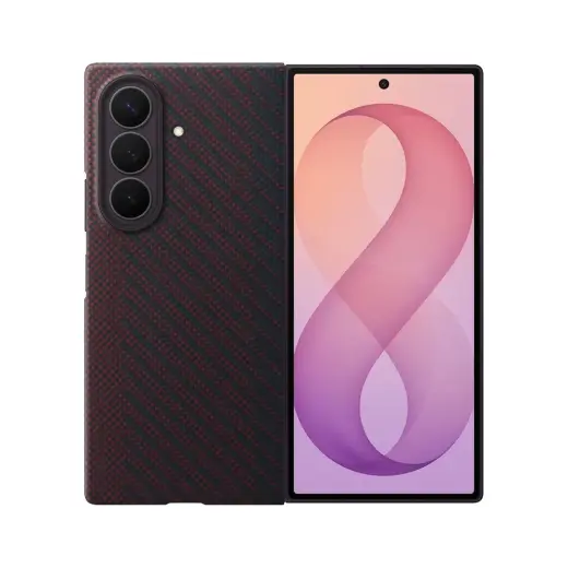 Samsung Carbon Magnet maciņš ar MagSafe atbalstu telefonam Samsung Galaxy Z Fold 8 Ultra (F976) sarkans (komplektā aizsargplēve)