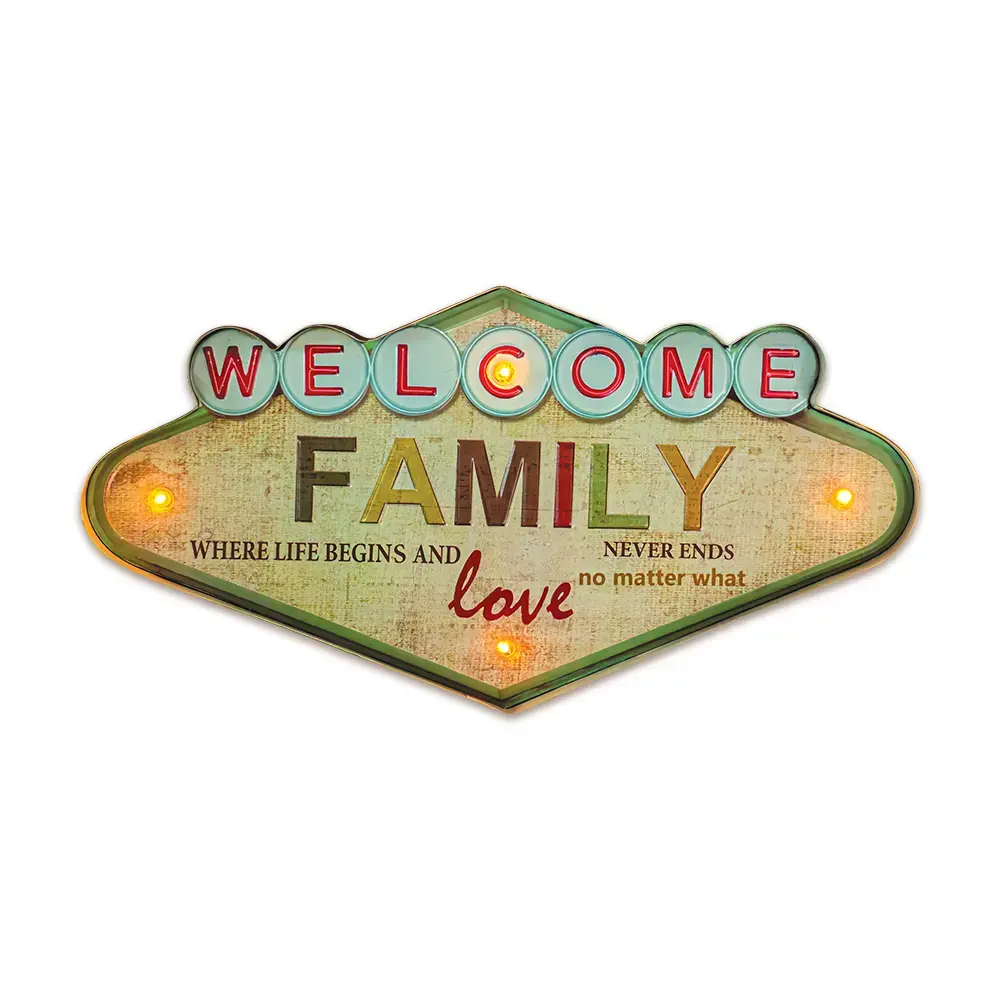 RETRO Metal Sign LED Welcome Family Forever Light