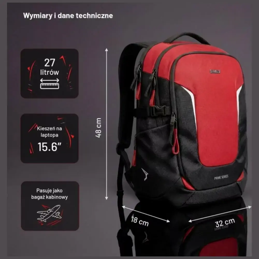 Diablo Chairs Multifunctional Laptop Backpack Prime  black red
