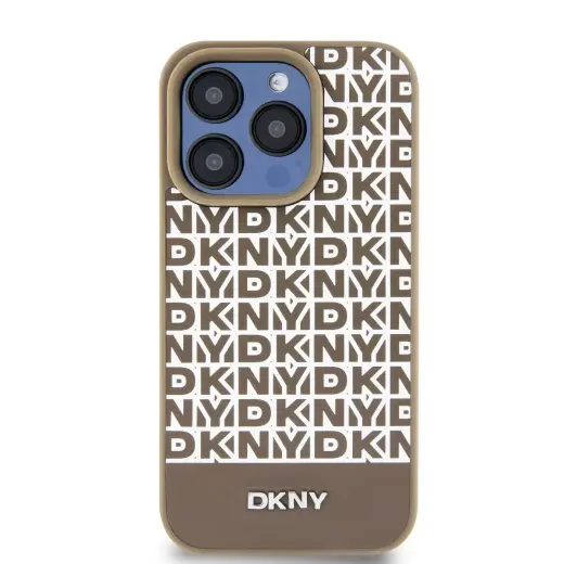 DKNY PU Leather Repeat Pattern Bottom Stripe MagSafe Case for iPhone 12|12 Pro Brown