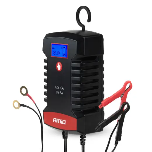 Digital battery charger AGM GEL STD LiFePo4 MAX 6A 6/12V PRO HOOK AMIO-04532
