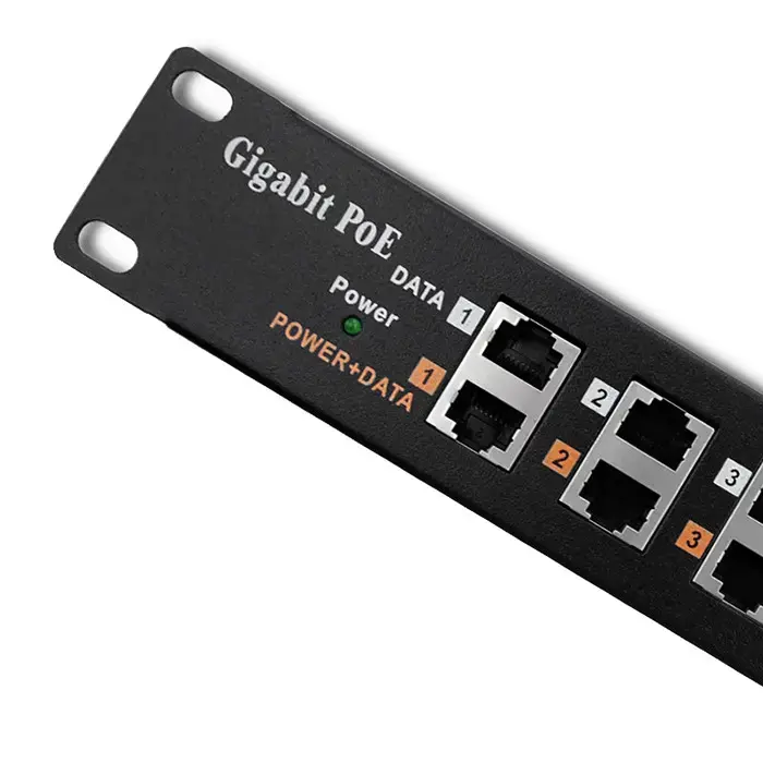 Qoltec Patch panel RACK | 12 ports | PoE | Black