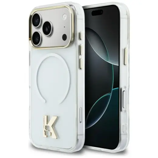 Karl Lagerfeld IML K Head Logo maciņš ar MagSafe atbalstu telefonam iPhone 17 Pro Max caurspīdīgs